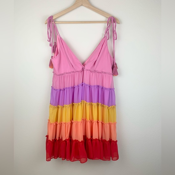 NWOT | LFD Tiered Rainbow Mini Sundress | summer party dress - Picture 2 of 9